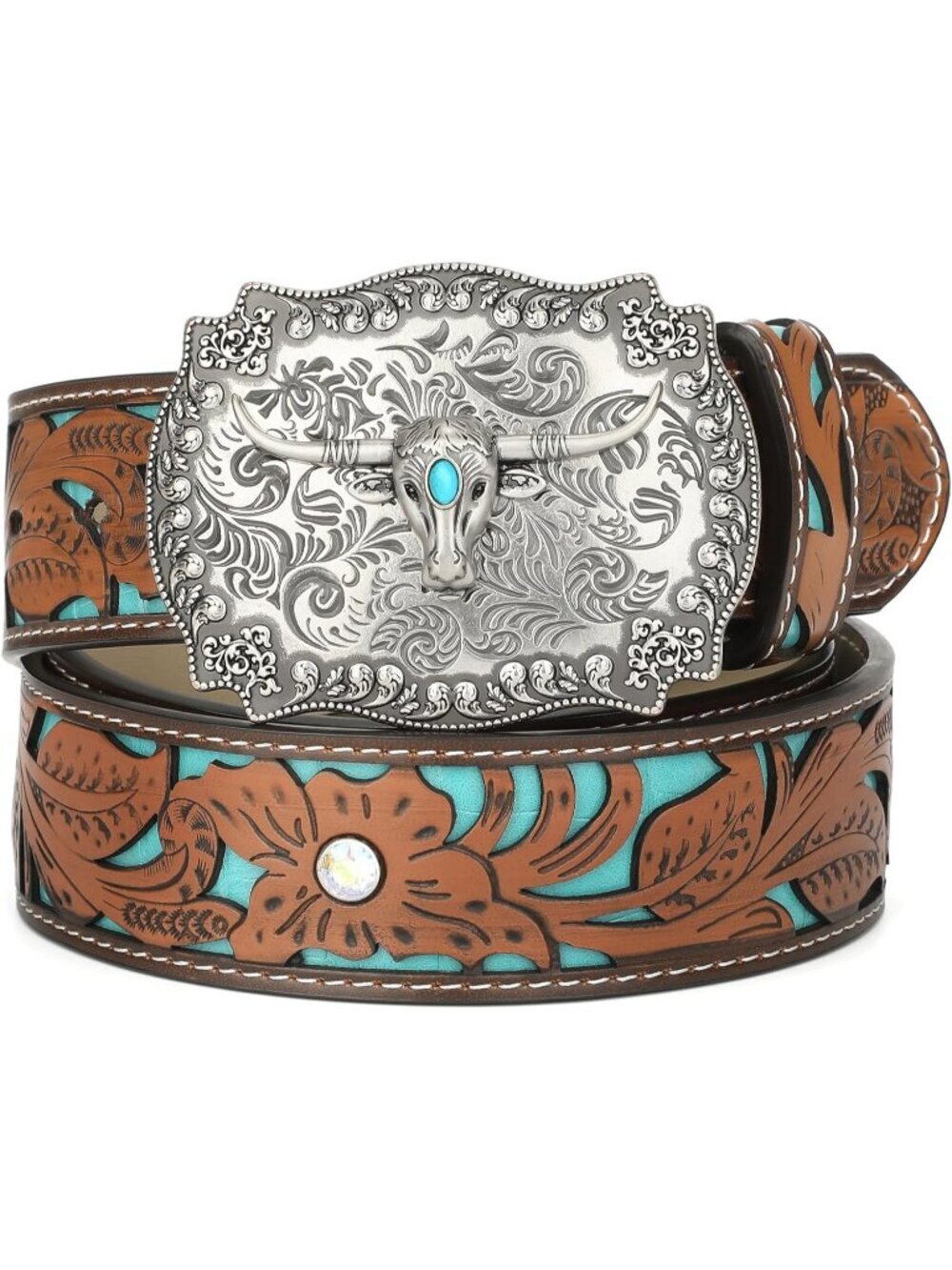 Unisex Turquoise Genuine Leather Belt Western Vintage Cowgirl Country Belt